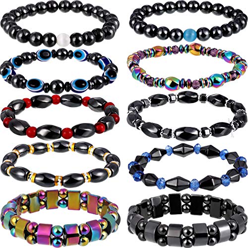 Hicarer 10 Pieces Magnetic Hematite Bracelets for Men Women Magnetic Bracelet Rock