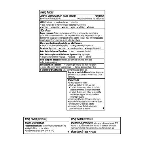 Pepto Bismol Chewable Tablets for Nausea, Heartburn, Indigestion, Upset Pepto Bismol