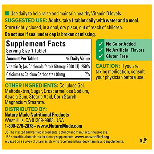 Nature Made Vitamin D3 2000 IU (50 mcg), Dietary Supplement for Bone, Teeth Nature Made