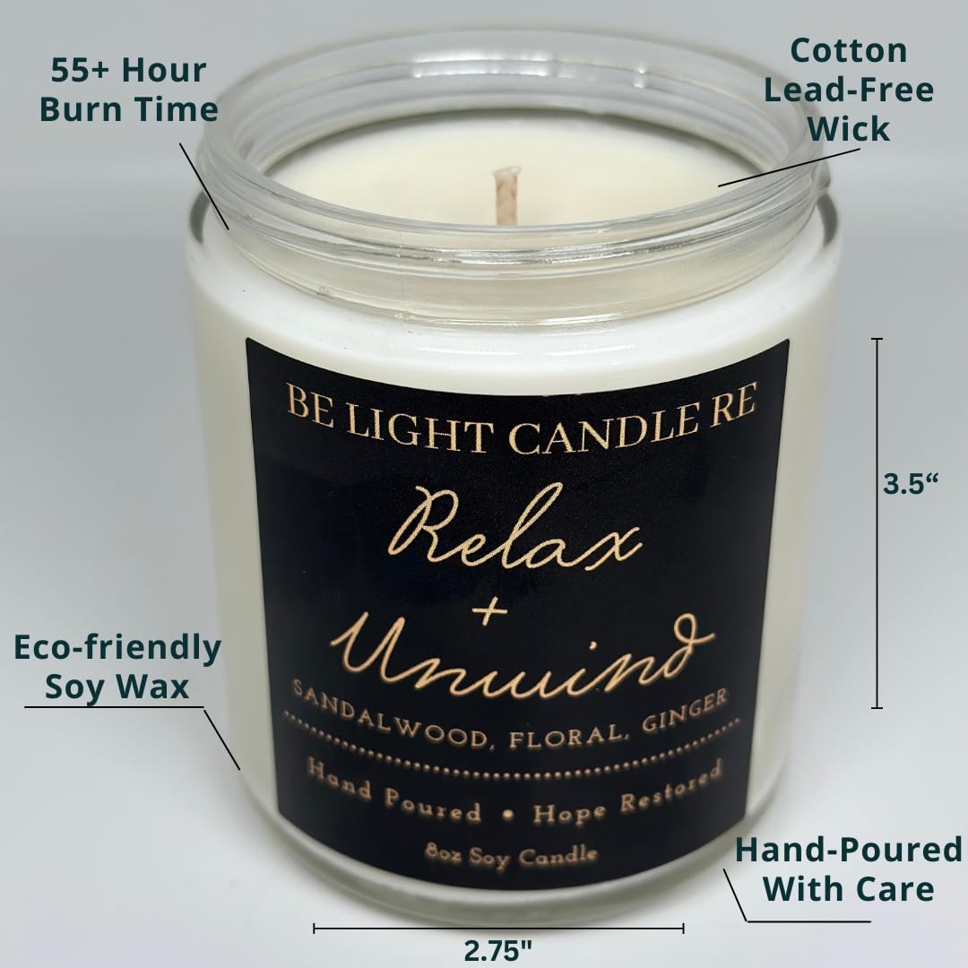 Stress Relief Candle | Purpose-Driven Soy Candles | Scented Candle for Home | 8oz Long Lasting Candle Be Light Candle RE