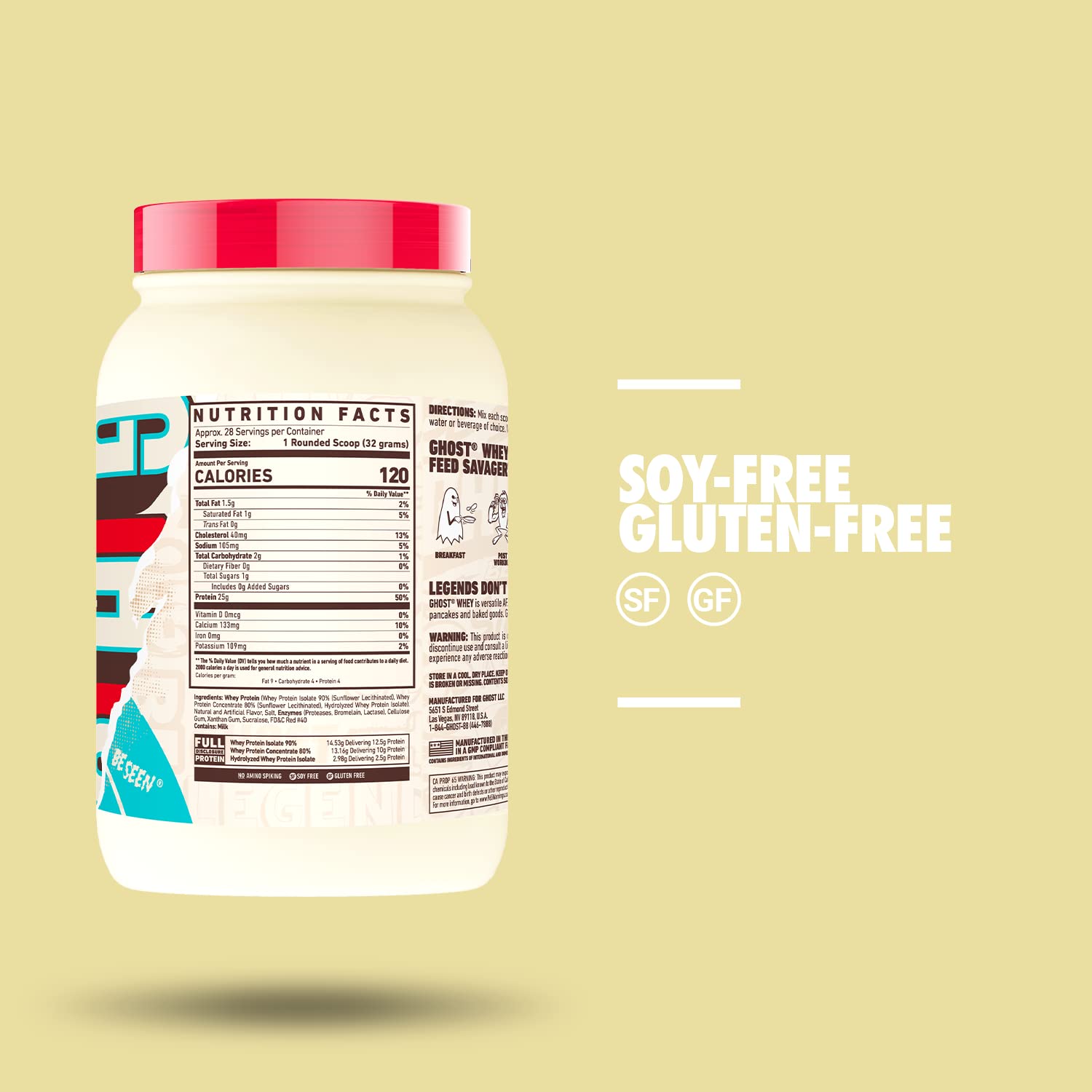 GHOST Whey Protein Powder, Fruity Cereal Milk - 2LB Tub, 25G of Protein - Flavored GHOST