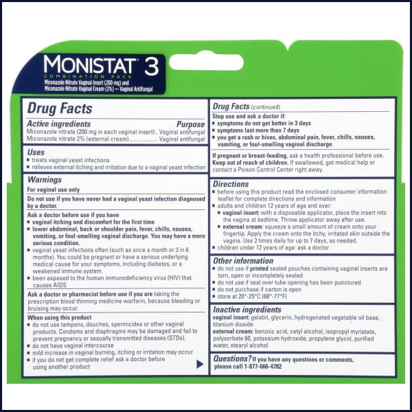 Monistat 3 Vaginal Antifungal Combination Pack - 3 Each, Pack of 2 Monistat