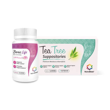 NutraBlast Boric Acid Vaginal Suppositories 600mg (30 Count) w/Tea Tree Oil Suppositories (12 Count)