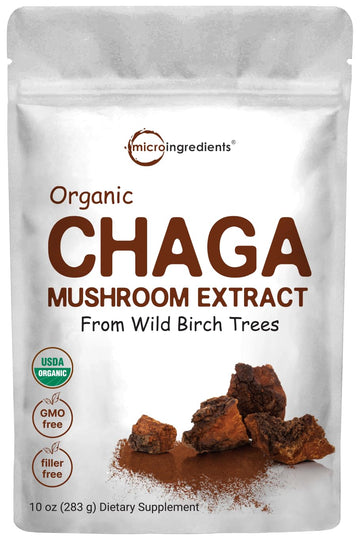 Micro Ingredients Organic Chaga Mushroom Extract 100:1 Powder, 10 Ounce