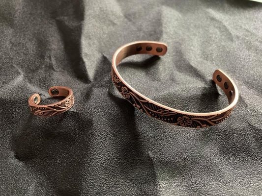 FASCIO Copper Bracelets and Copper Ring for Women Men,Adjustable Magnetic Lymphatic