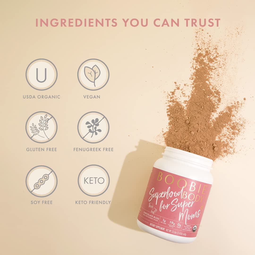 Boobie Body Organic Superfood Plant-Based Protein Shake, Chocolate Bliss, [23.4oz, 1 Tub] Boobie Brands