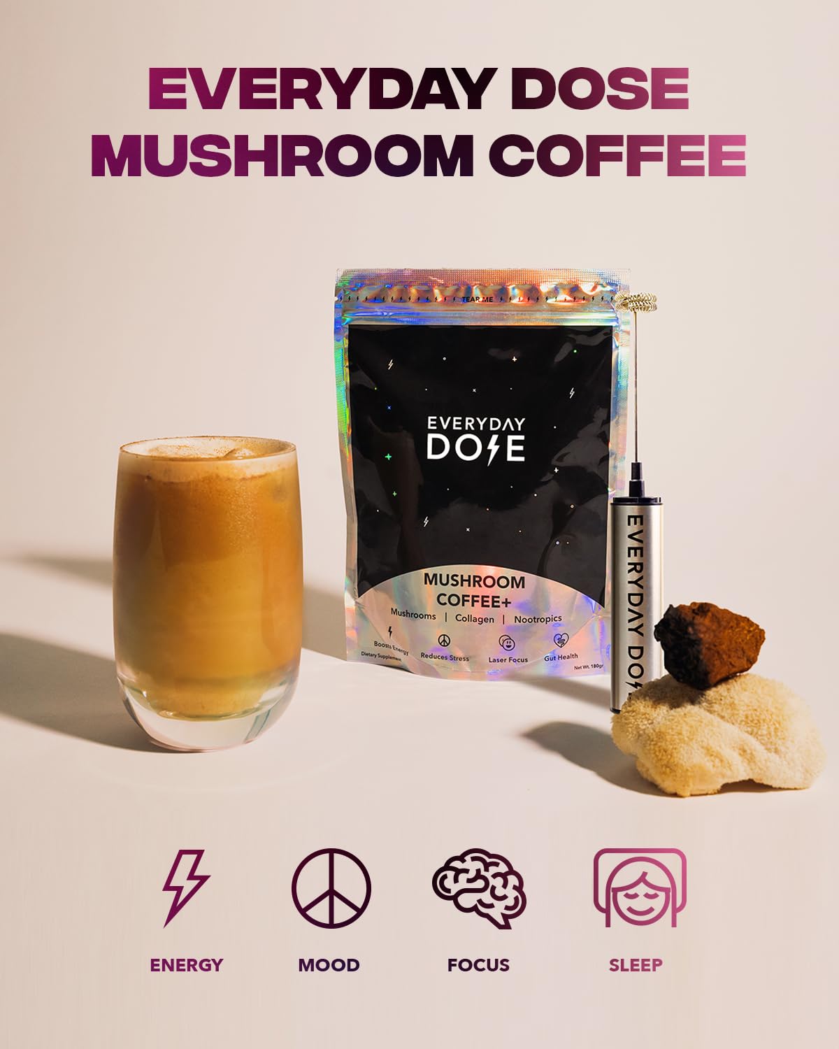 The Mushroom Latte by Everyday Dose | Premium Coffee Extract with Grass-Fed Collagen Everyday Dose