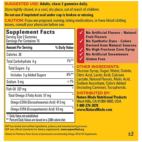 Nature Made Fish Oil Gummies, Omega 3 Fish Oil Supplements, Healthy Heart Support Nature Made