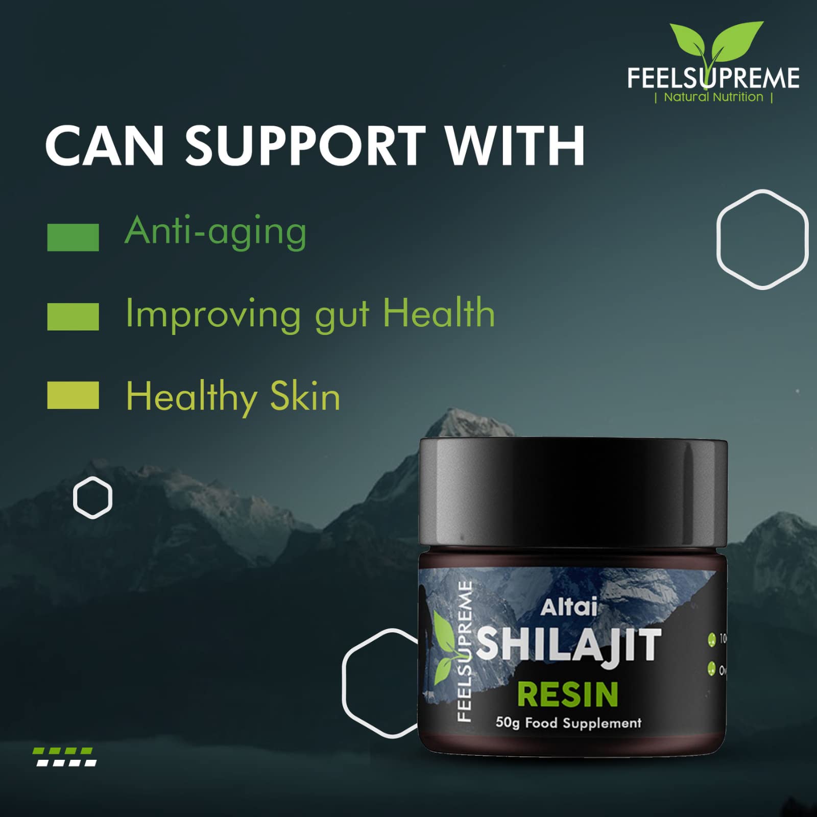 Natural Black Altai Shilajit Resin Large (50g) Pot | 100% Pure Additive Free | 80 Trace Feel Supreme