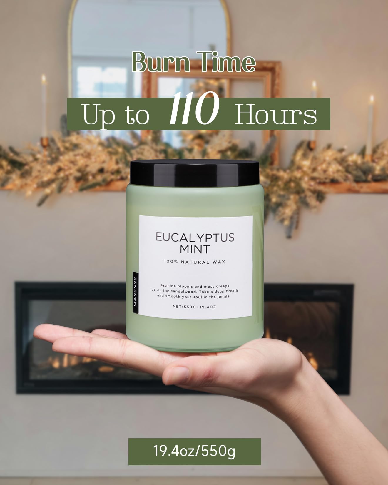 M&SENSE Eucalyptus Mint Candles for Home Scented, 19.4oz 110 Hours Burn Soy Aromatherapy M&SENSE