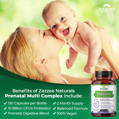 Zazzee Extra Strength Complete Prenatal Multi Complex, 120 Vegan Capsules, 2 Month Supply