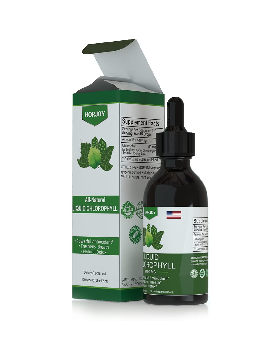 Chlorophyll Liquid Drops - 100% Natural Energy Booster and Immune Support - Internal Horjoy