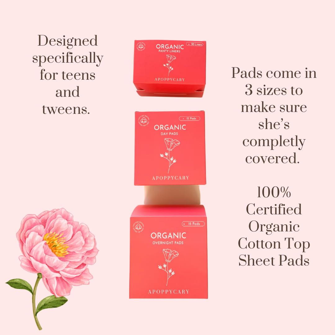 Organic 77 PC Period Kit Moon Box for Teens and Tweens - Organic Cotton Top Sheet Feminine Pads APOPPYCARY