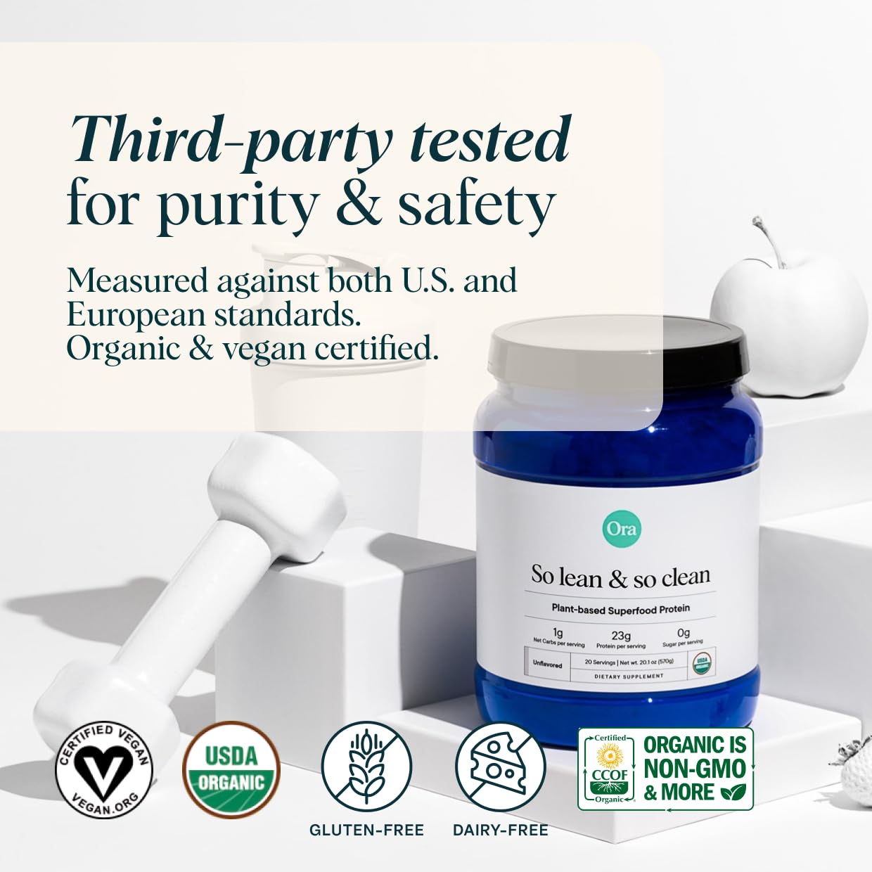 Ora Organic Vegan Protein Powder - 23g Plant Based Pea Protein Unflavored Ora Organic