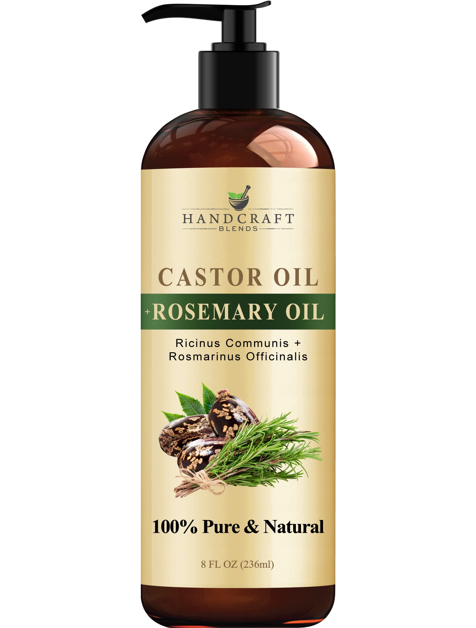 Handcraft Blends Castor Oil with Rosemary Oil for Hair Growth, Eyelashes, Eyebrows 
