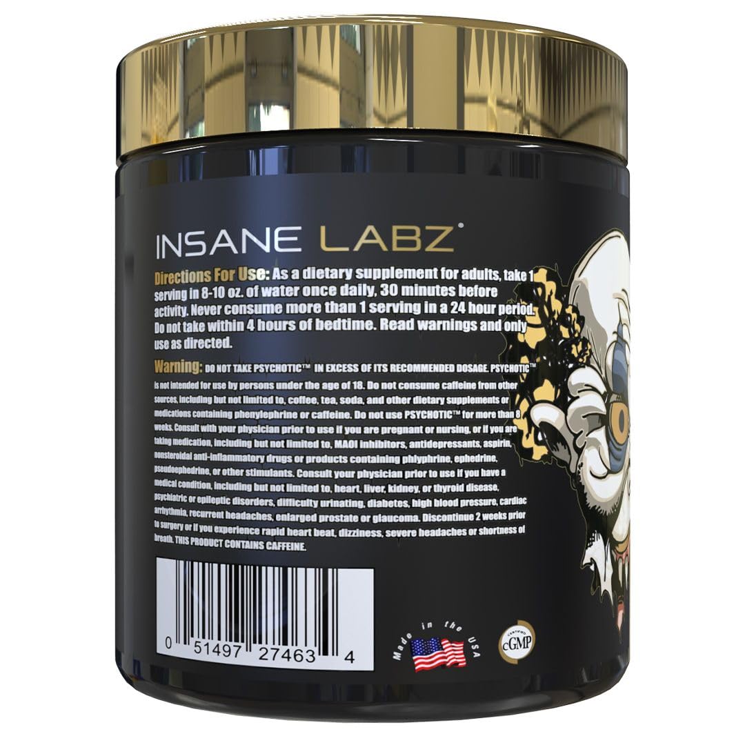 Insane Labz Psychotic Gold, High Stim Pre Workout Powder, Extreme Lasting Energy Insane Labz