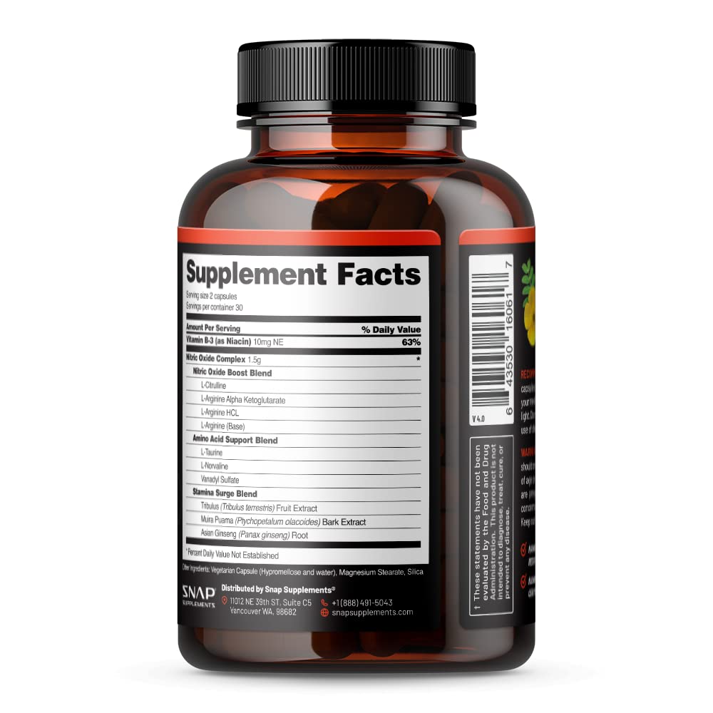 Snap Supplements Nitric Oxide Booster, Nitric Oxide Supplement for Blood Circulation Snap Supplements