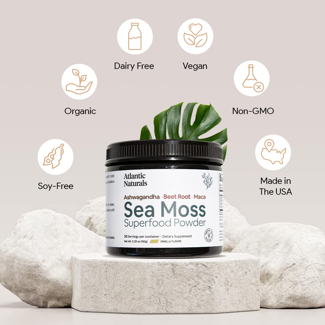 Organic Sea Moss Superfood Powder with Ashwagandha, Beet Root, and Maca Atlantic Naturals