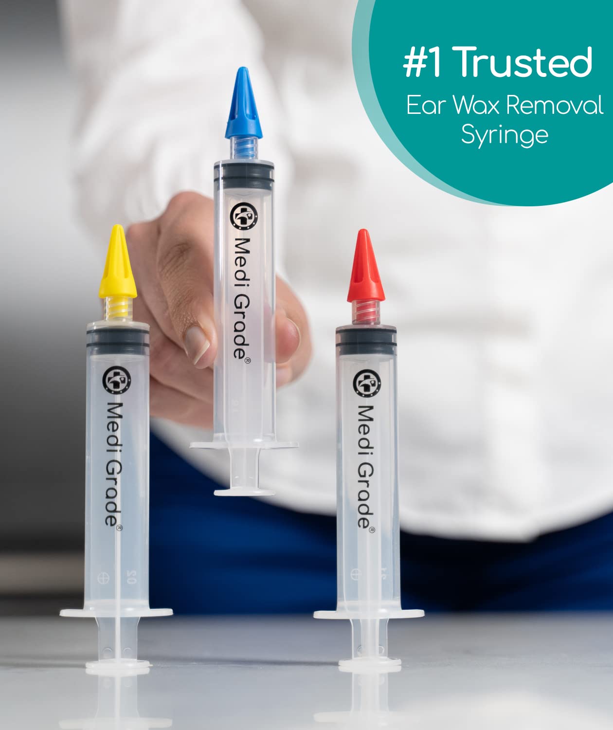 Medi Grade Ear Syringe Ear Wax Removal Kit with 3 Quad-stream Tips Medi Grade