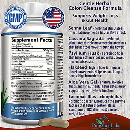 YUMMYVITE 15 Day Colon Cleanse and Detox, Herbal Detox Formula, Supports Weight