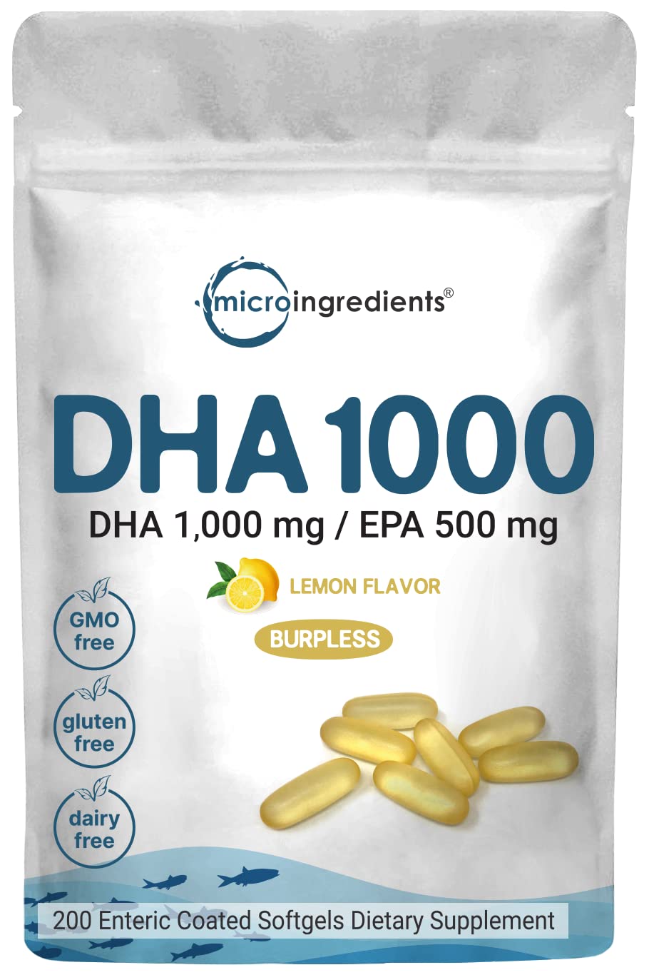 Omega 3 Fish Oil DHA Supplements 1000mg with EPA 500mg, 200 Softgels
