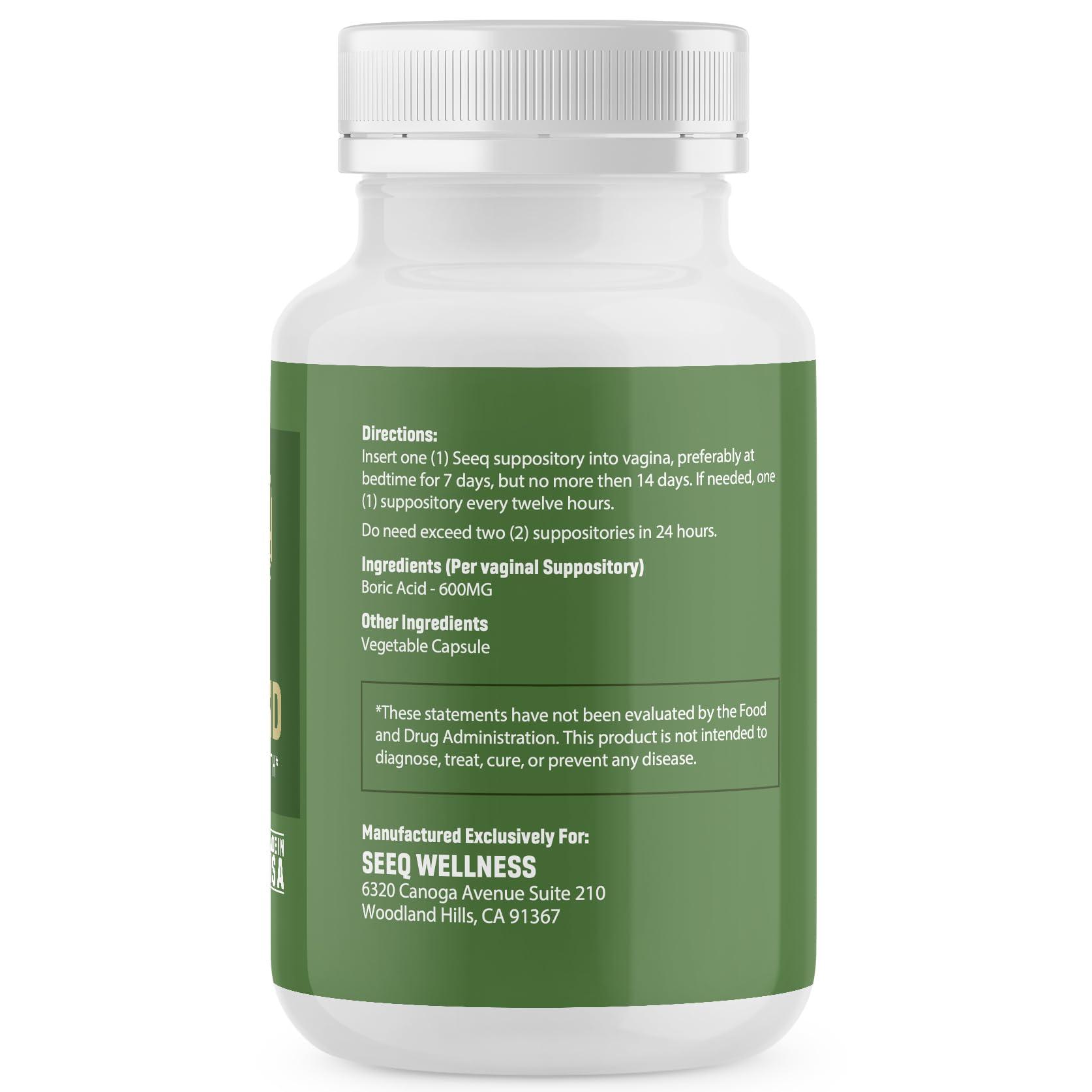 Seeq Wellness Boric Acid Vaginal Suppositories - Helps Support Odor Control and Balance Vaginal PH Seeq Wellness