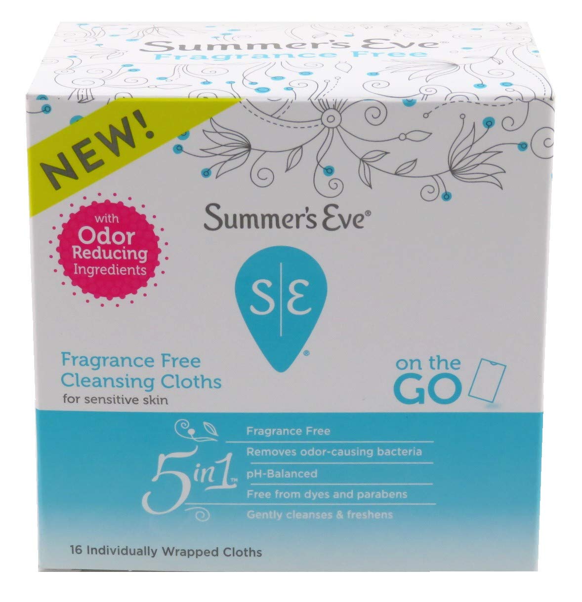 Summer’s Eve Fragrance Free Gentle Daily Feminine Wipes, Removes Odor, pH balanced, 16 Count, (Pack of 3)