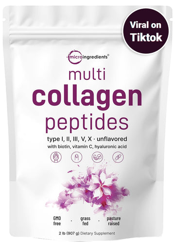Micro Ingredients Multi Collagen Protein Powder, 2 Pounds – Type I,II,III,V,X with Biotin