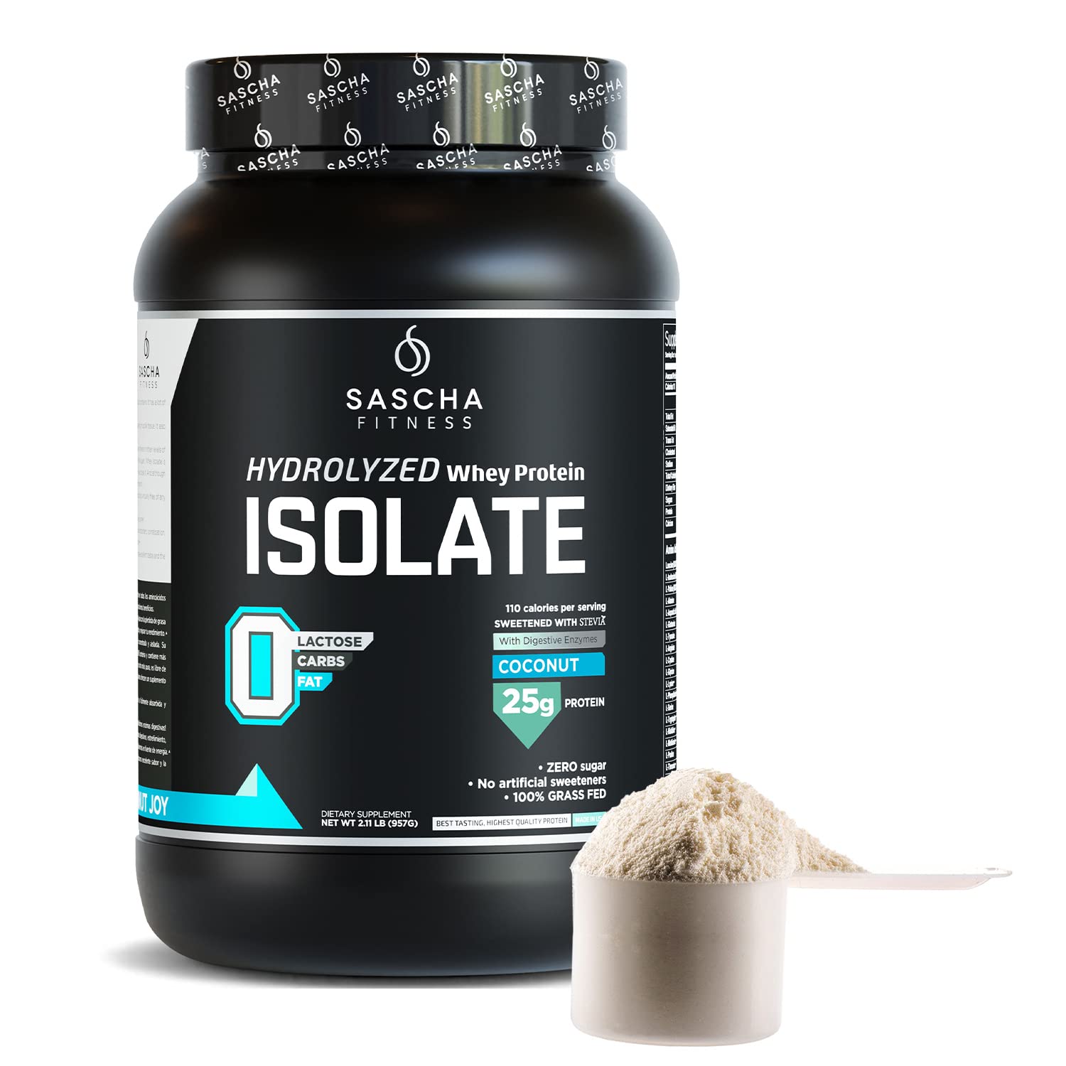 SASCHA FITNESS Hydrolyzed Whey Protein Isolate,100% Grass-Fed (2 Pounds, Coconut) SASCHA FITNESS