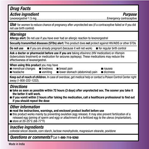 Option 2, Compare to Plan B | Emergency Contraceptive | Morning After Pill, 1 Tablet Option 2