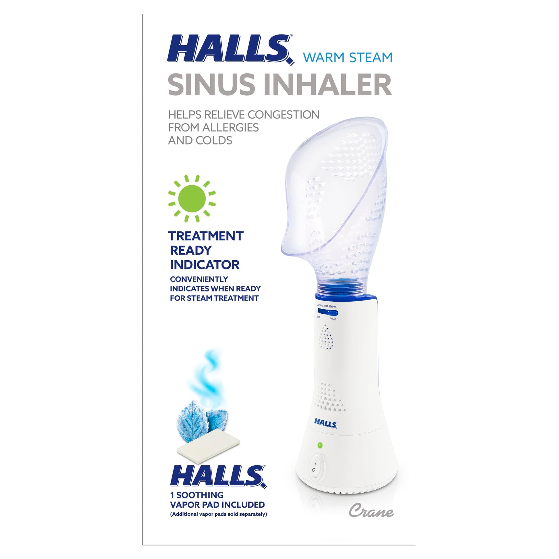 Crane x HALLS Corded Personal Steam Inhaler for Sinus, Congestion, Cough, & Cold Relief Crane