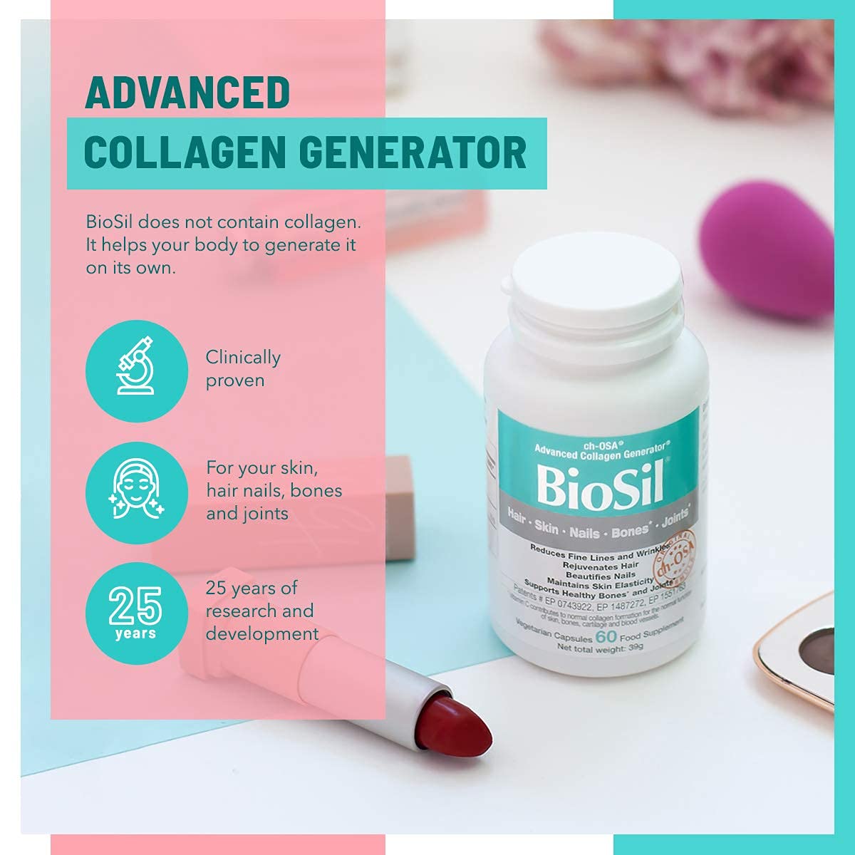 Advanced Collagen Generator with Vitamin C, BIOSIL Supplement for Women - Supports Healthy Hair BioSil
