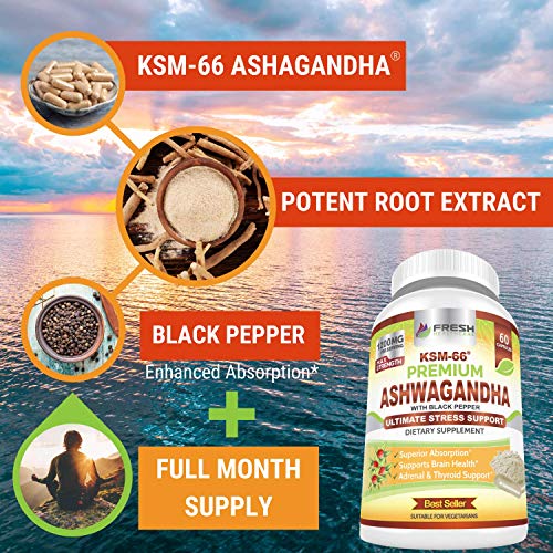 FRESH HEALTHCARE Ashwagandha Capsules KSM 66-1200mg Pure and Potent FRESH HEALTHCARE