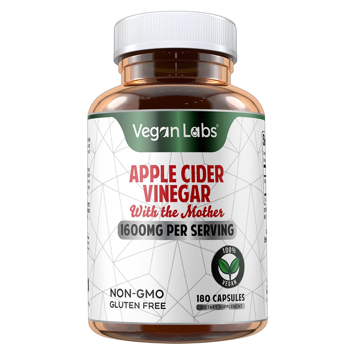 Vegan Labs Apple Cider Vinegar Capsules with The Mother- 180 Vegan Capsules Vegan Labs