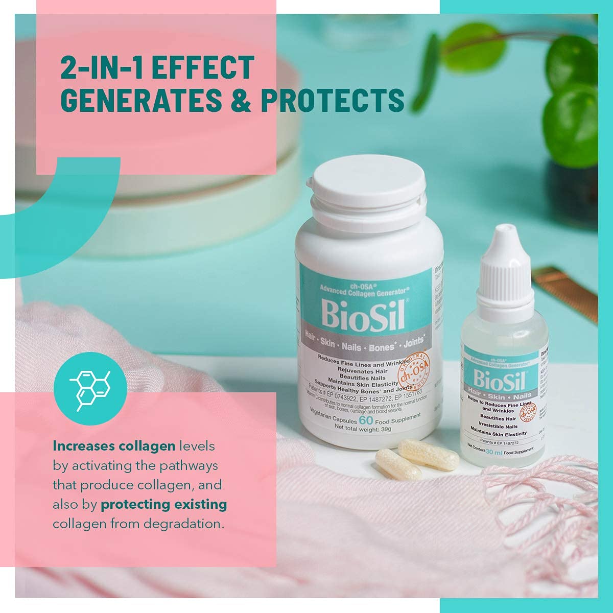 Advanced Collagen Generator with Vitamin C, BIOSIL Supplement for Women - Supports Healthy Hair BioSil