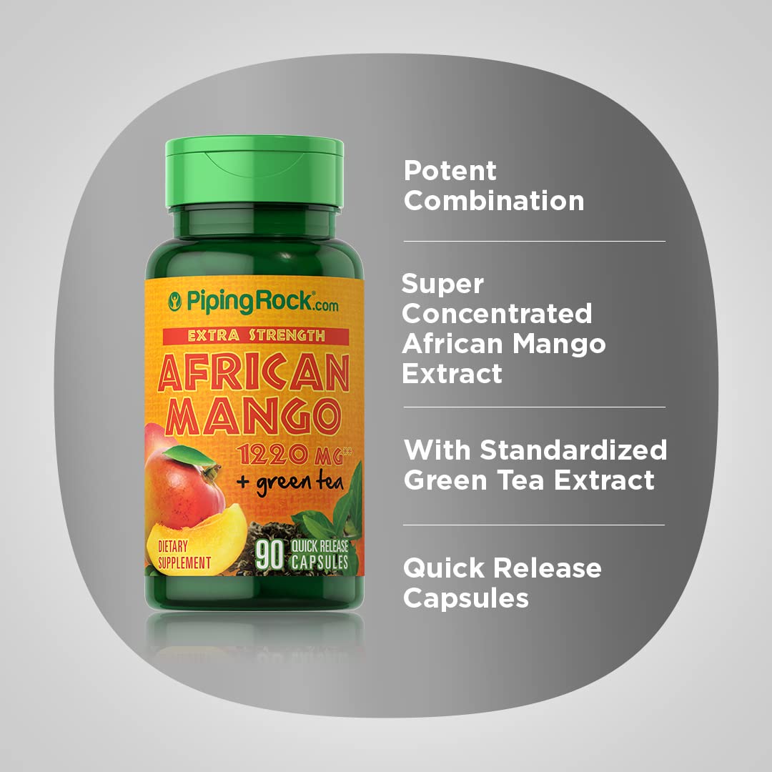 Piping Rock African Mango Seed Extract 1220 mg | 90 Capsules | with Green Tea | Extra Strength Piping Rock