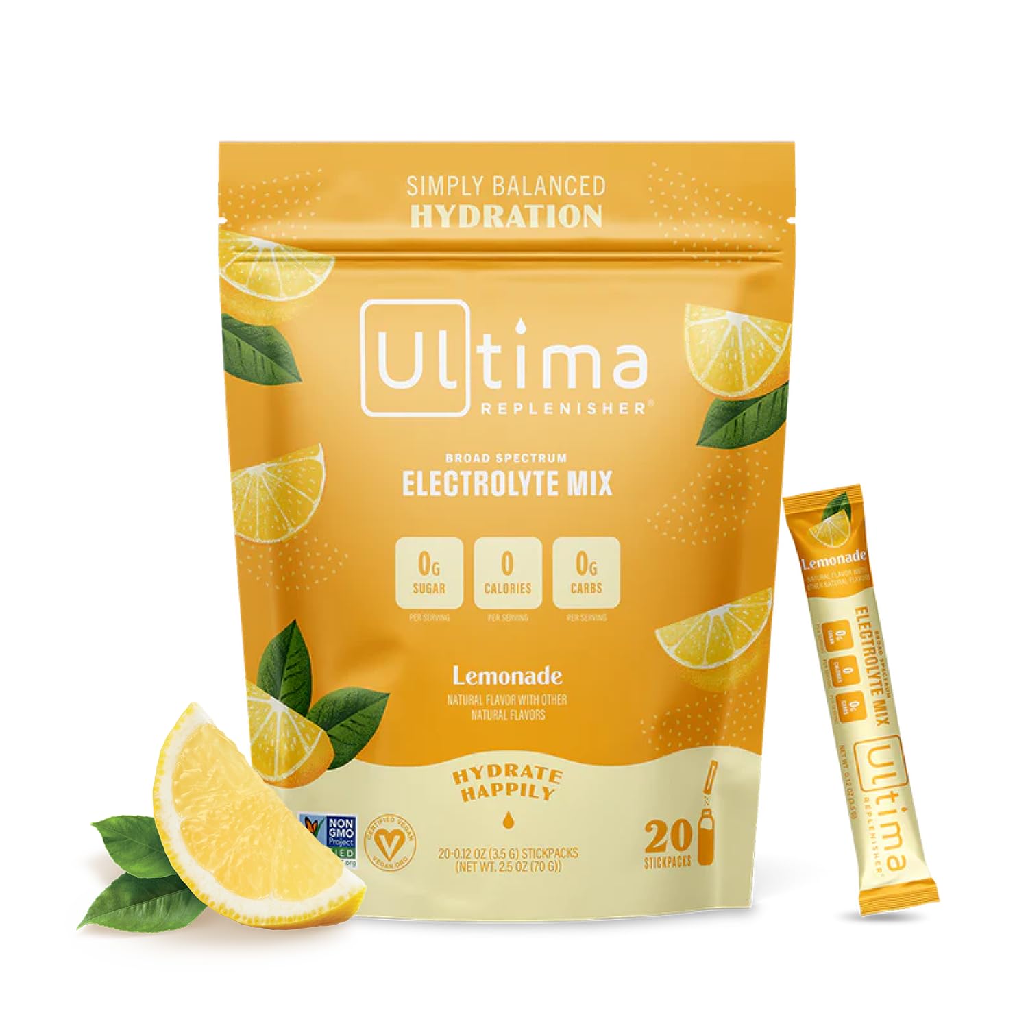 Ultima Replenisher Daily Electrolyte Drink Mix – Lemonade, 20 Stickpacks – Hydration 