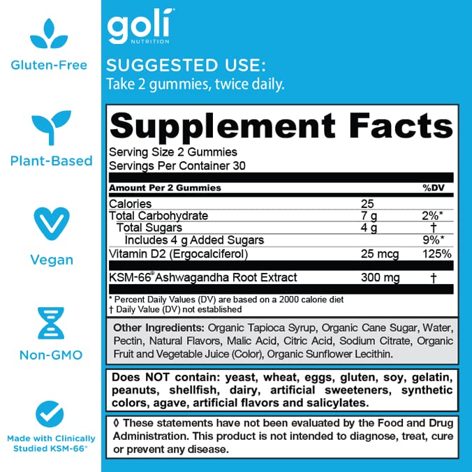 Goli Ashwagandha & Vitamin D Gummy - 300 Count - Mixed Berry, KSM-66, Vegan, Goli