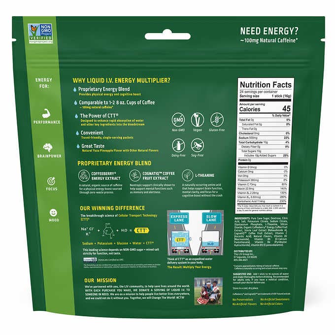 Liquid I.V. Energy Multiplier Yuzu Pineapple, 24 Individual Serving Stick Packs Liquid I.V.