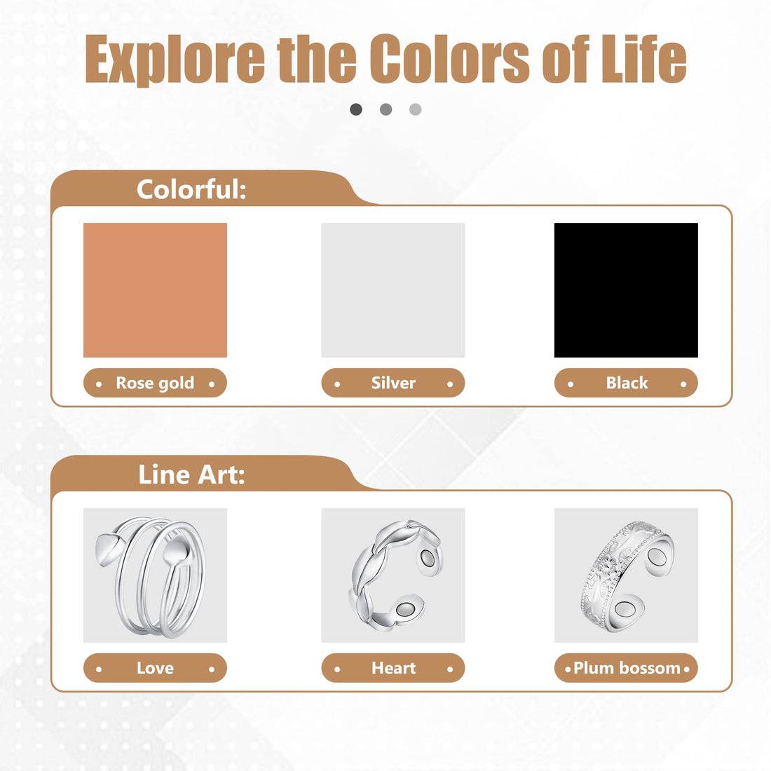 Jecanori Copper Rings for Women,Magnetic Ring Adjustable Love Heart Copper Rings