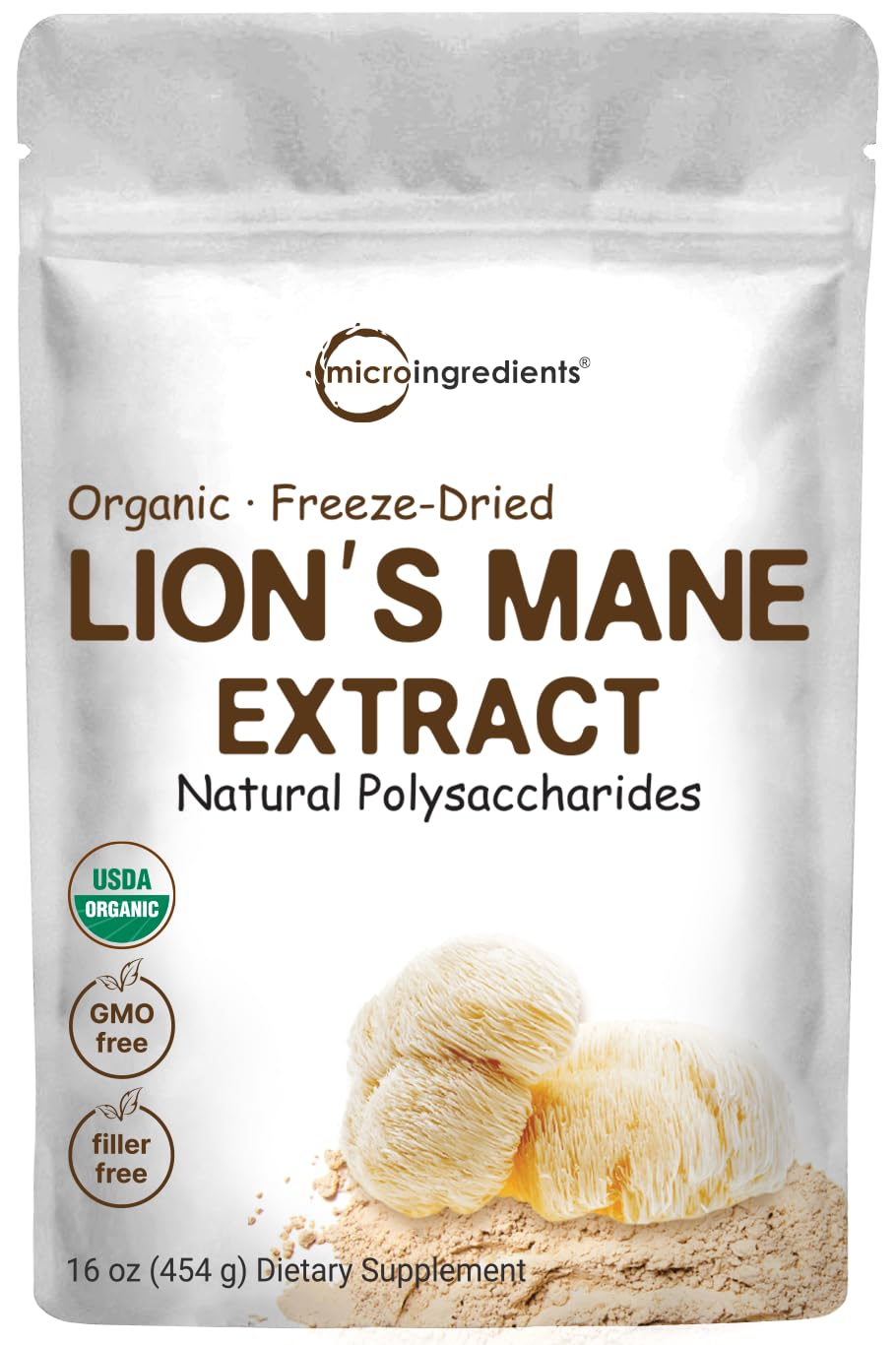 Micro Ingredients Organic Lions Mane Mushroom Supplement Powder 16 Ounce Micro Ingredients