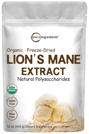 Micro Ingredients Organic Lions Mane Mushroom Supplement Powder 16 Ounce Micro Ingredients