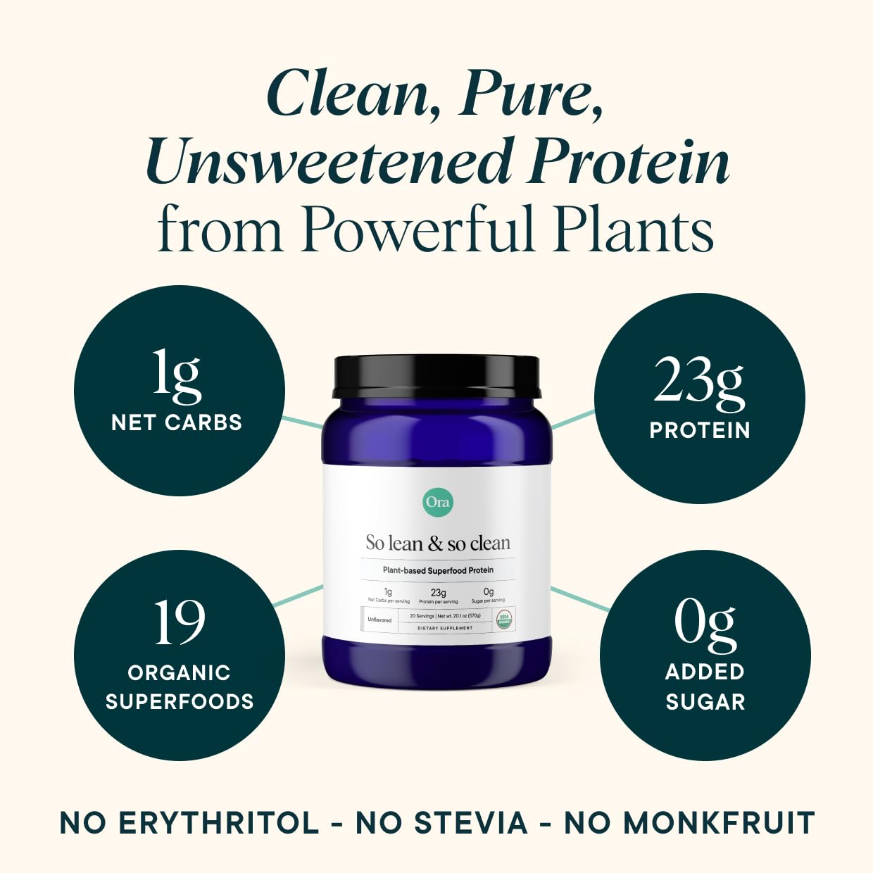 Ora Organic Vegan Protein Powder - 23g Plant Based Pea Protein Unflavored Ora Organic