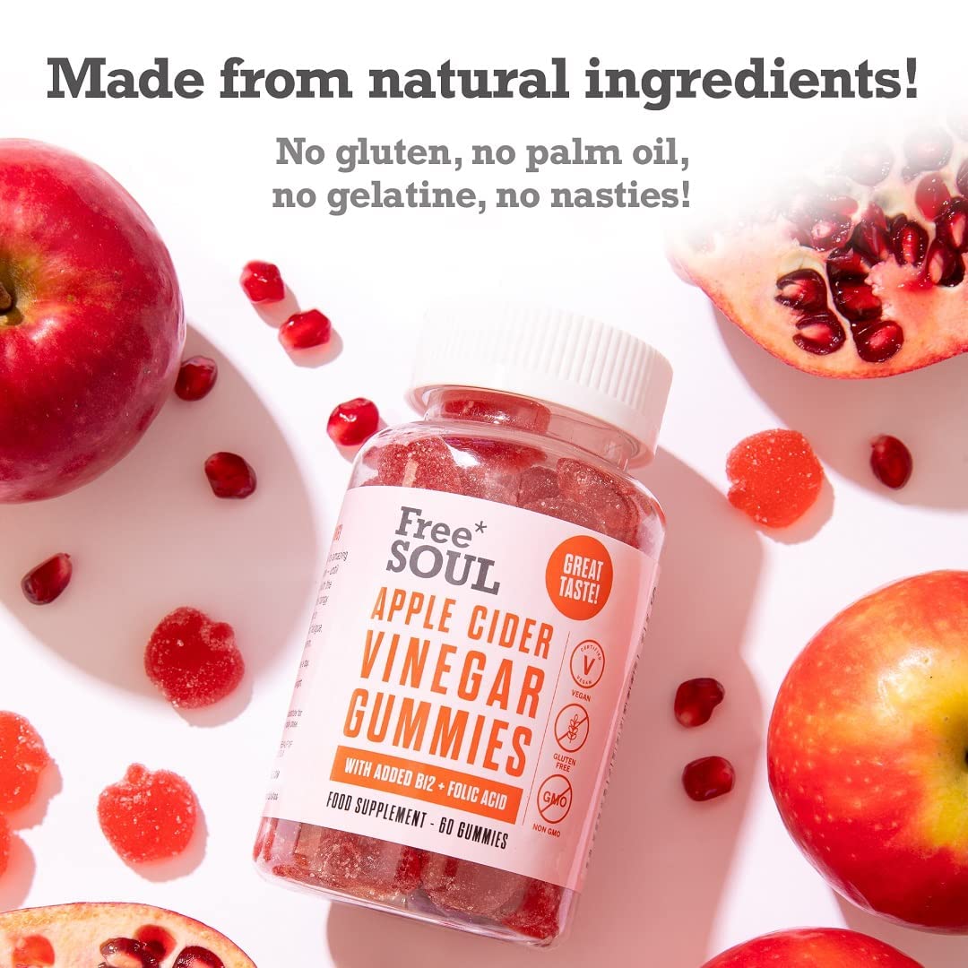 Apple Cider Vinegar Gummies with The Mother 1000mg Enhanced with Vitamin B12 & Folic Free Soul