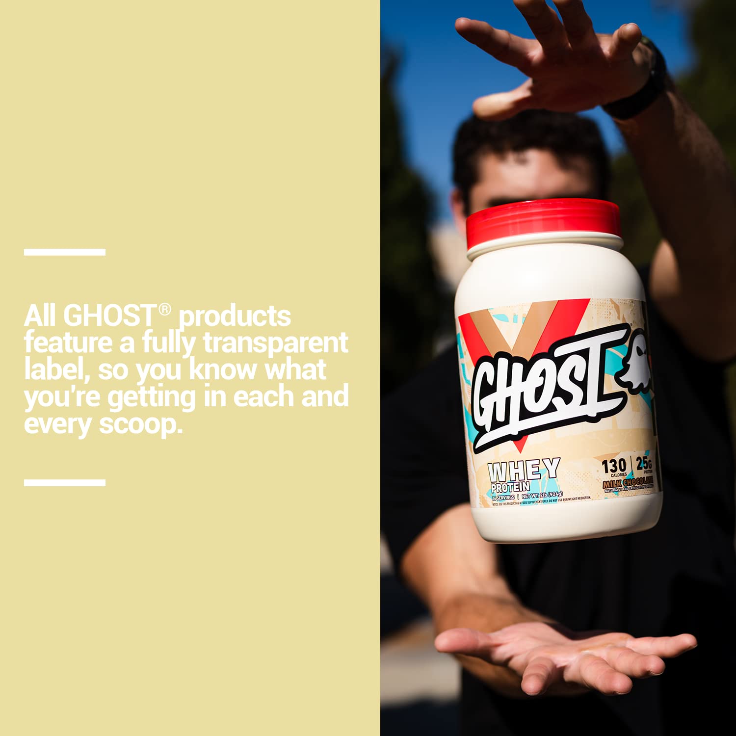 GHOST Whey Protein Powder, Milk Chocolate - 2LB Tub, 25G of Protein - Flavored Isolate GHOST