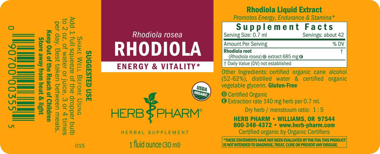 Herb Pharm Certified Organic Rhodiola Root Extract for Energy, Endurance and Stamina Herb Pharm