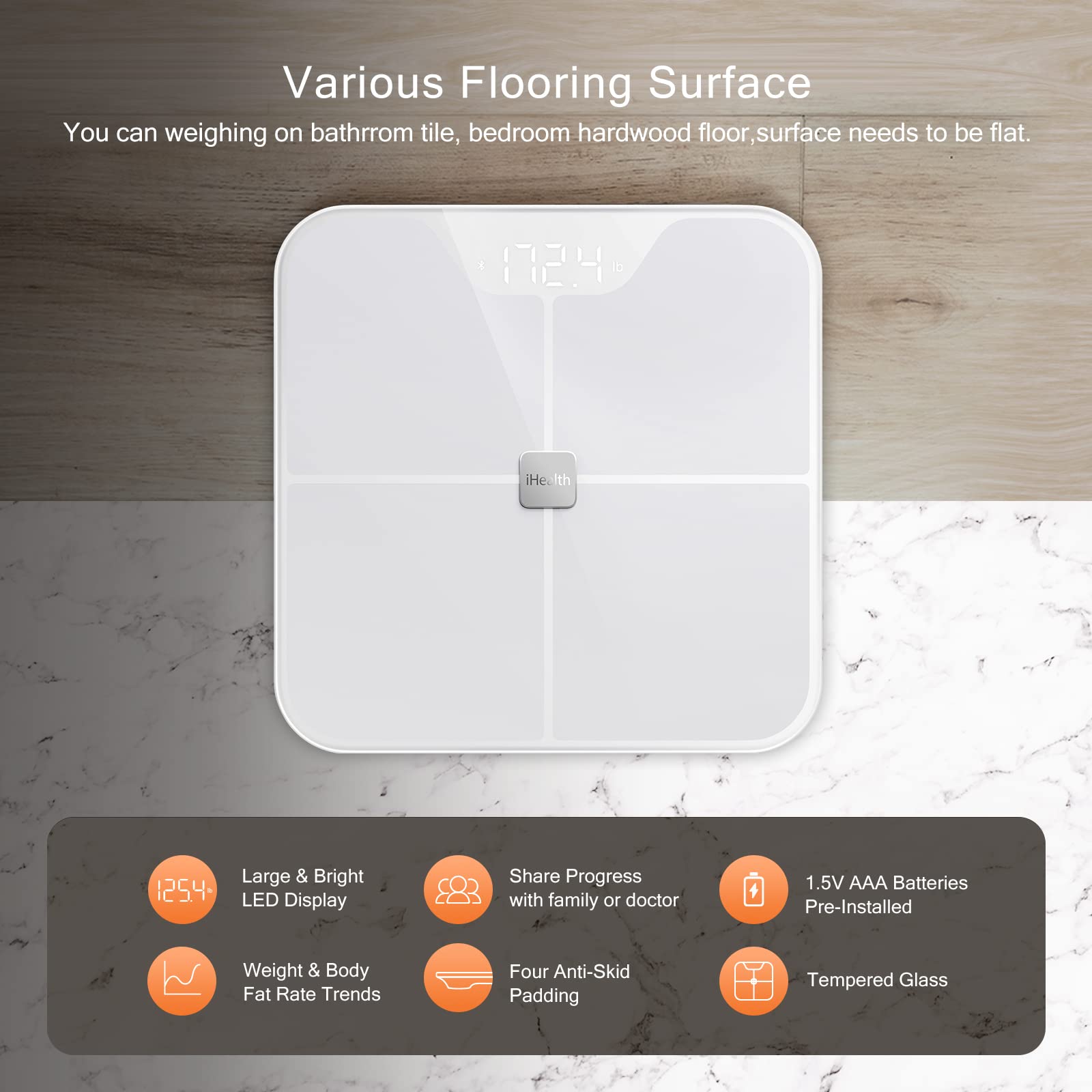 iHealth Nexus Smart Scale for Body Weight Bluetooth, Digital Bathroom Scale Body Fat and Muscle iHealth