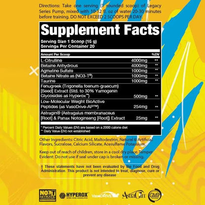Legacy Series Pump Stim Free Muscle Pump Amplifier Pre-Workout Powder by AP Sports Regimen | Performance – Blood Flow – Strength | Nitric Oxide Booster (Lemon Drop)
