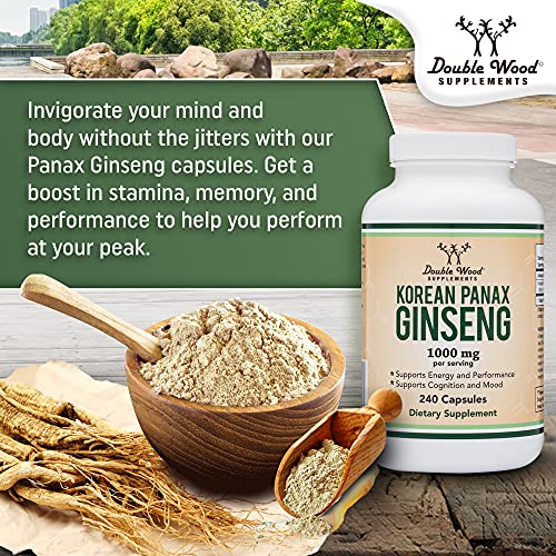 Ginseng Capsules (Korean Red Ginseng Extract, Panax Ginseng 10% Ginsenosides) Double Wood Supplements