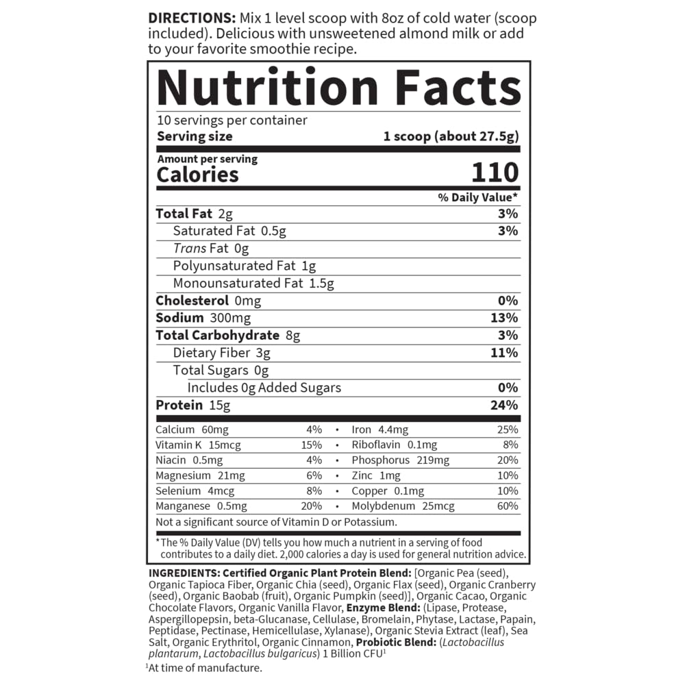 Garden of Life Organic Plant Protein Smooth Chocolate Powder, 10 Servings - Vegan, Grain Garden of Life